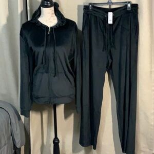New Black 2pc Velvet joggers set Hoodie Loungewear NY&C Zip Large XXL